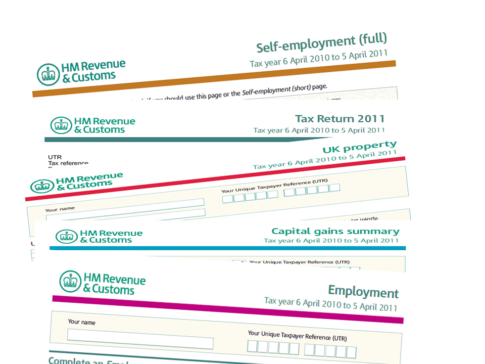 Taxable income broken down into property income, trading profit, employment income and investment income 
                          OR HMRC income tax forms for Capital Gains, Employment, Self-employment and Property